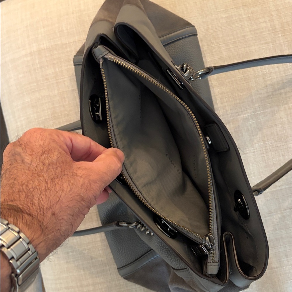 Coach Leather and Suede Shoulder Bag in Dove Gray with Gun Metal Hardware - Picture 14 of 16